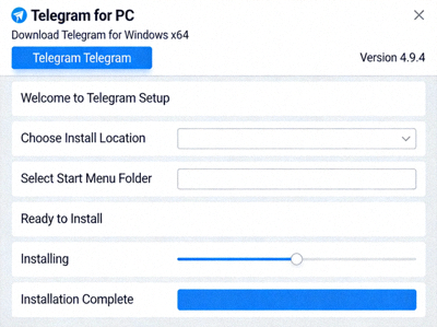 Telegram电脑版官方安装包下载页面截图与安装向导界面