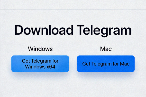 Telegram官方网站下载页面截图，显示Windows和Mac下载按钮