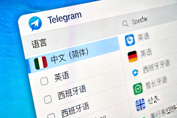 Telegram官方桌面版语言设置界面截图，显示中文选项