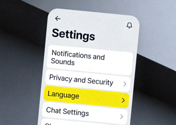 Telegram设置页面截图，高亮显示Language选项