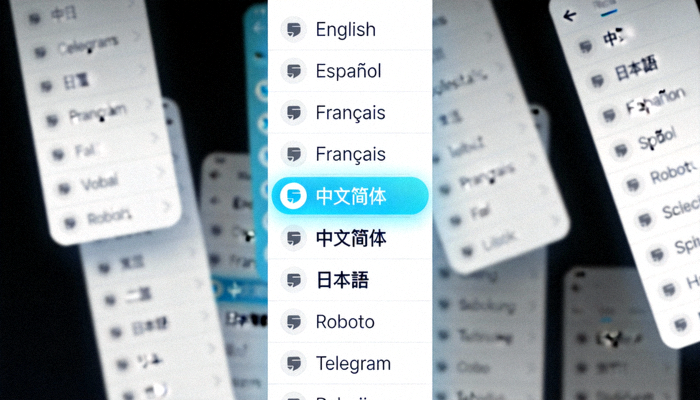 Telegram语言选择列表，高亮显示中文简体选项